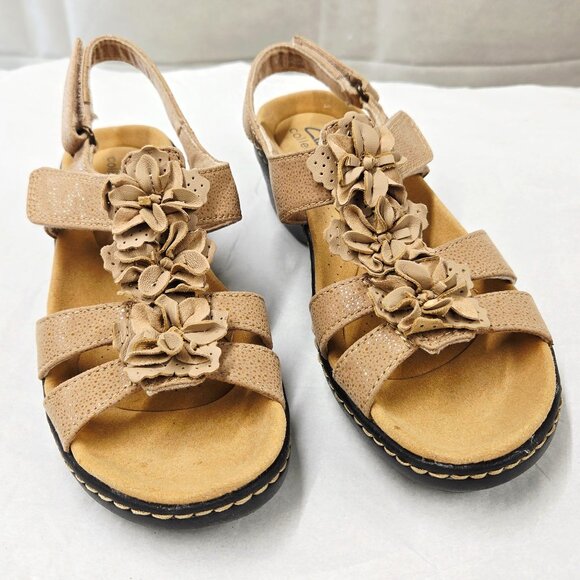 Clarks Beige Floral Strap Sandals - Picture 1 of 13